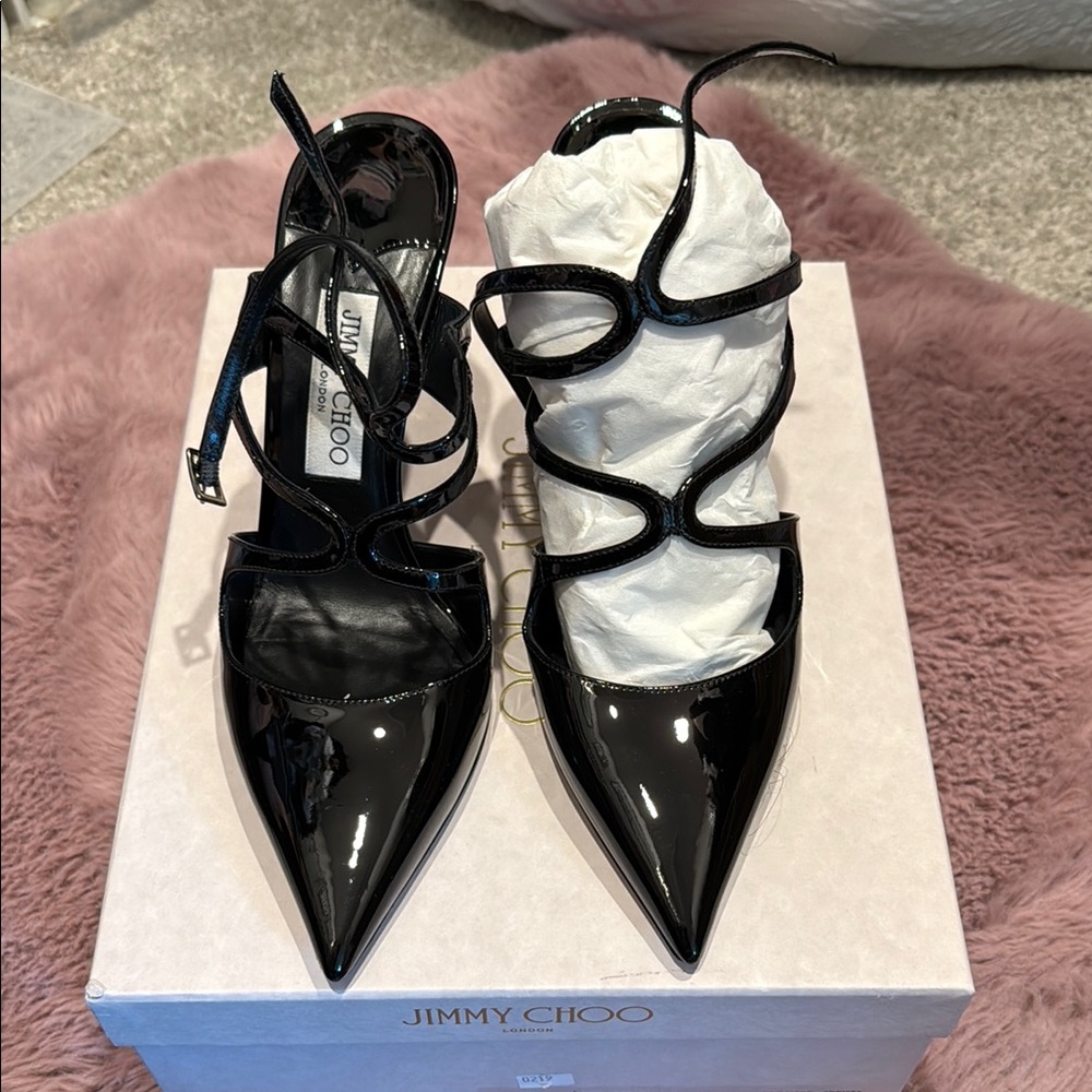 Jimmy Choo Black Heels with Strappy Design Azia Pump 95